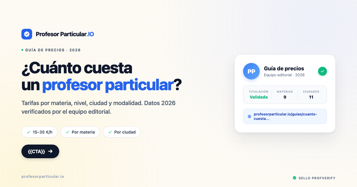 Cuánto cuesta un profesor particular en España: tarifas 2026 por materia, nivel y ciudad — Profesor Particular .IO