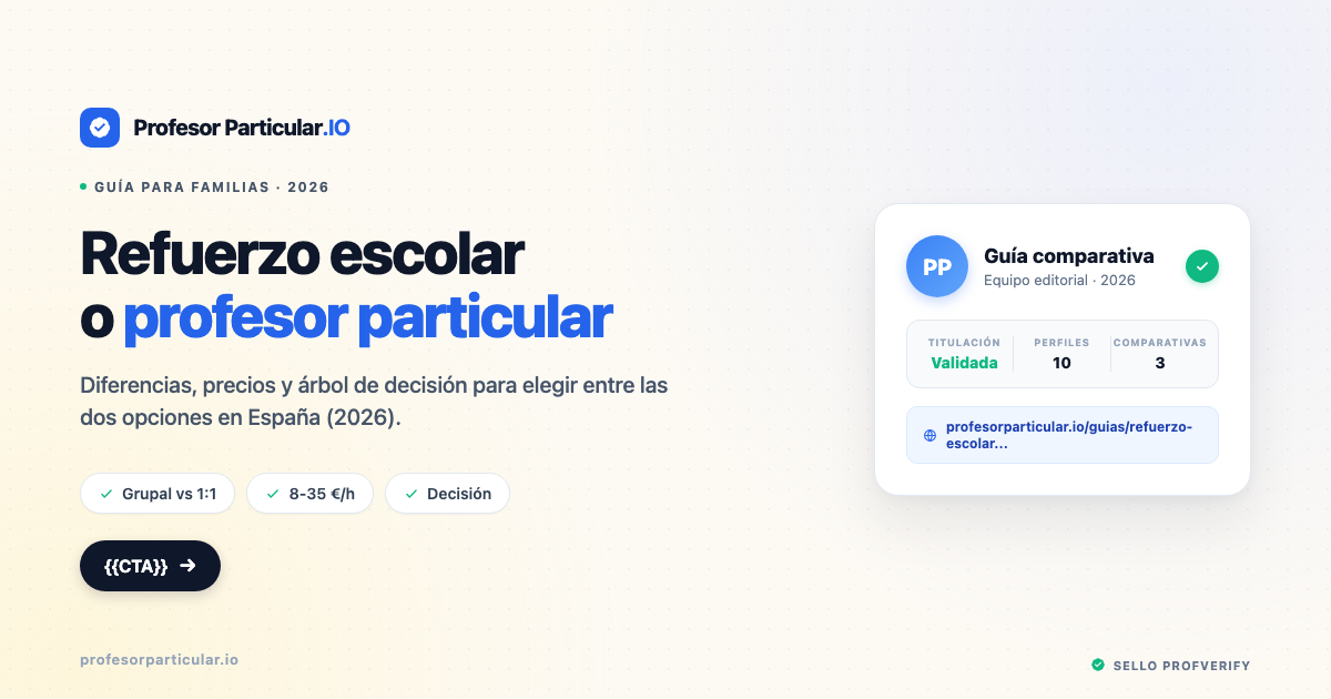 Refuerzo escolar vs profesor particular en España 2026: diferencias, precios y cuándo necesitas cada opción — Profesor Particular .IO